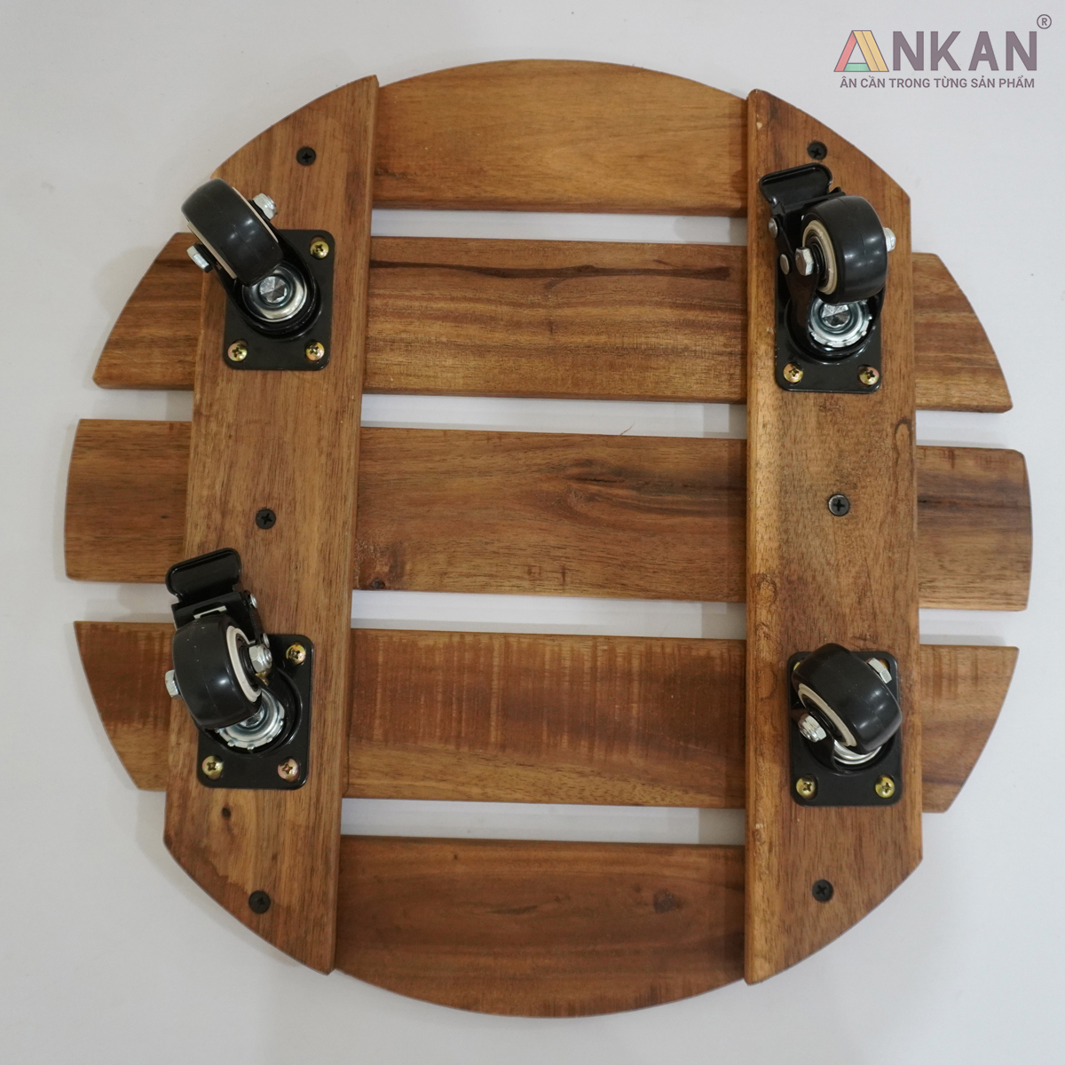 Đế Lót Để Chậu Cây Có Bánh Xe ANKAN 40cm Làm Giá Đỡ Kệ Hoa Cây Cảnh, Màu Vàng Nắng, Chịu Tải 150Kg