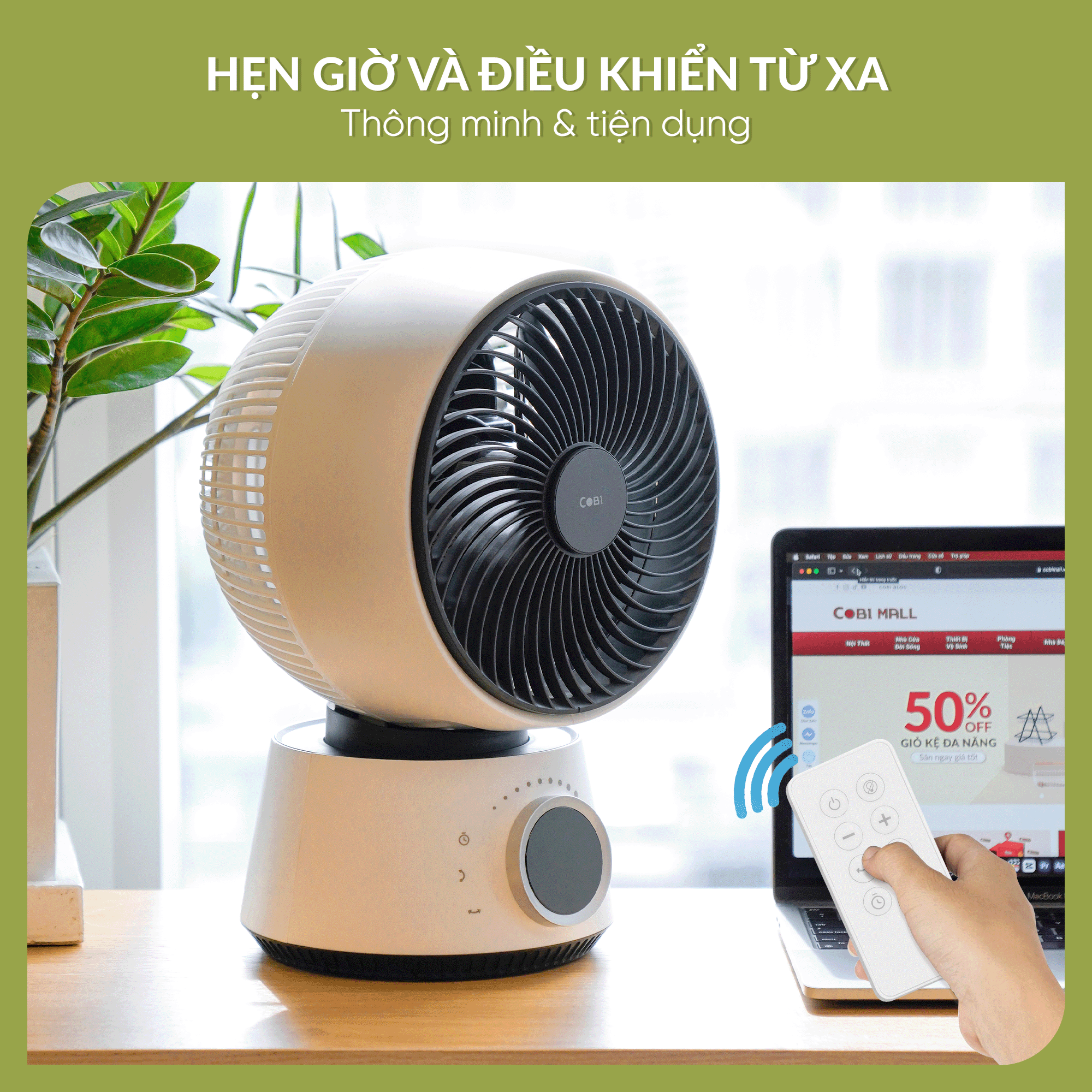 Quạt tuần hoàn không khí để bàn 8&quot; COBI - Điều khiển từ xa, Hẹn giờ, Xoay tự động 3D 360° - Hàng nhập khẩu chính hãng