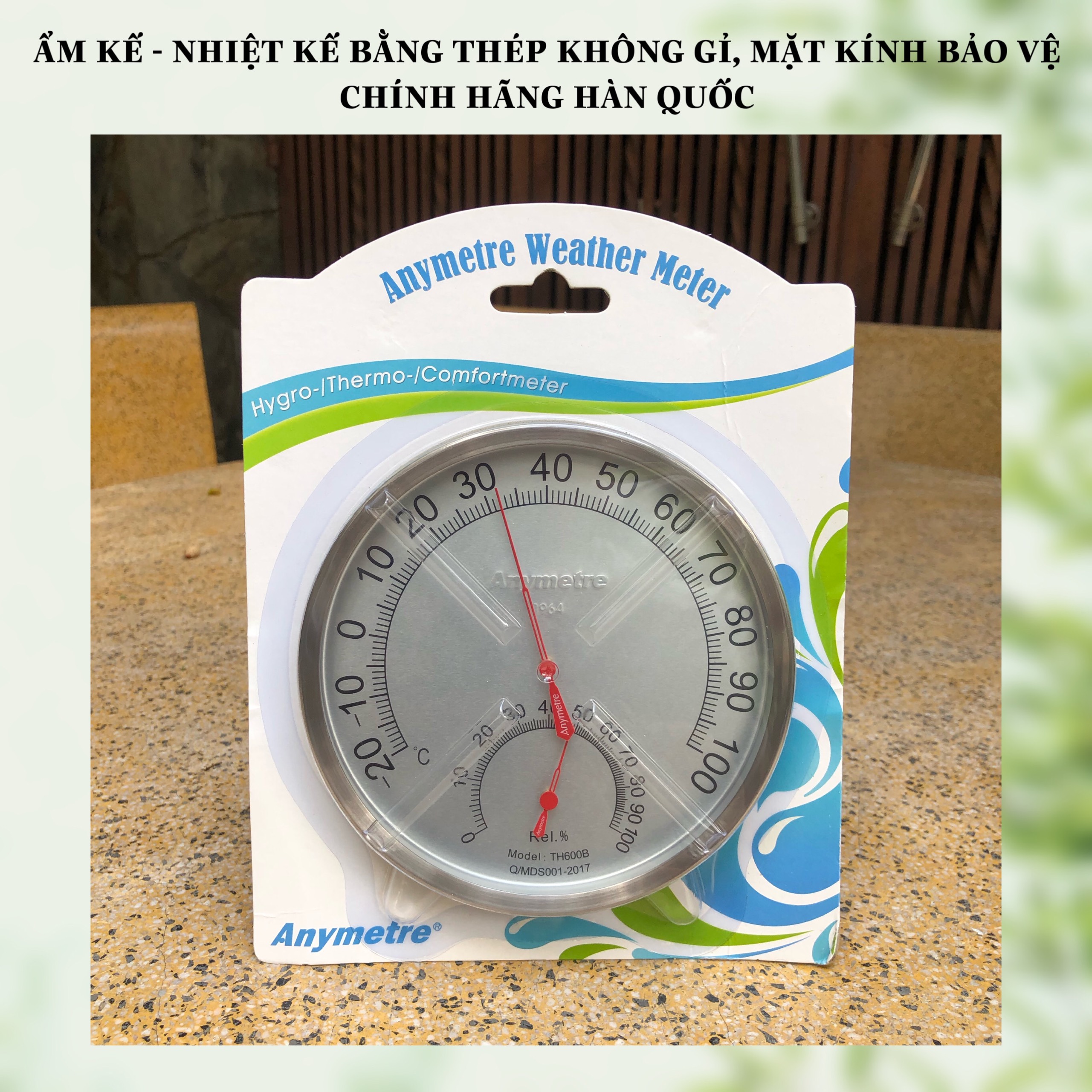 Nhiệt Kế Kiêm Ẩm Kế Anymetre - Korea - thép không gỉ, kính bảo vệ
