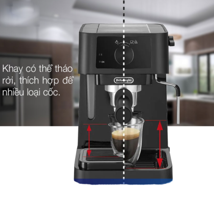 Máy pha cà phê Espresso Delonghi EC235.BK công suất 1100W, áp suất 15 bar - Hàng Nhập Khẩu