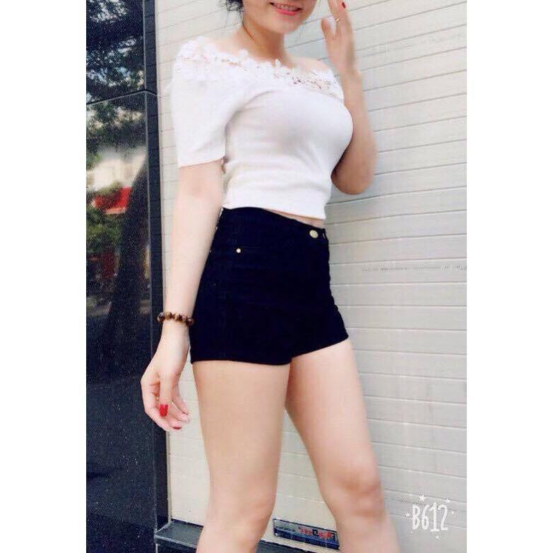 Quần shorts jeans kaki nữ co giãn màu trắng