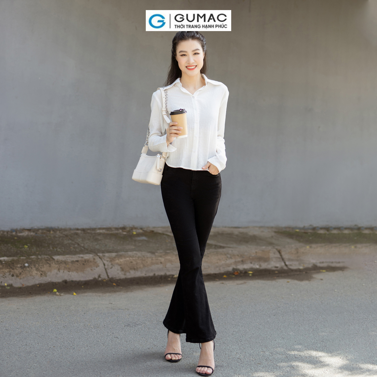 Áo sơ mi nữ tay dài không nhăn kiểu nhún eo thanh lịch thời trang GUMAC AD07019