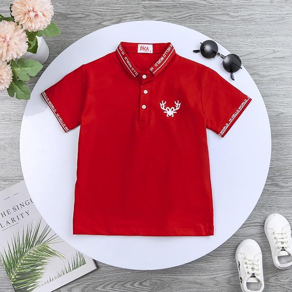 Áo Polo bé trai -Pika kids- Áo có cổ bé trai chất liệu cotton in hình dễ thương - Quần áo trẻ em từ 22-40kg