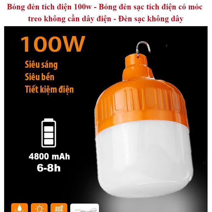 Bóng Đèn Tích Điện 6h - 8h Sạc Pin Đa Năng 100W - 150W Có Móc Treo Ko Cần Dây Điện