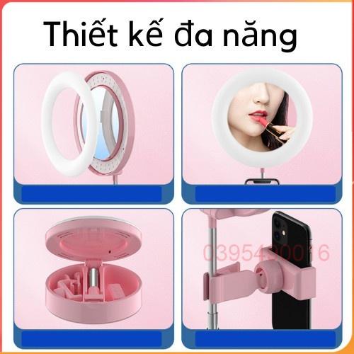 Đèn livestream để bàn 30 58 cm kẹp điện thoại có đèn hỗ trợ 3 chế độ sáng, quay tiktok, bán hàng, kèm gương trang điểm