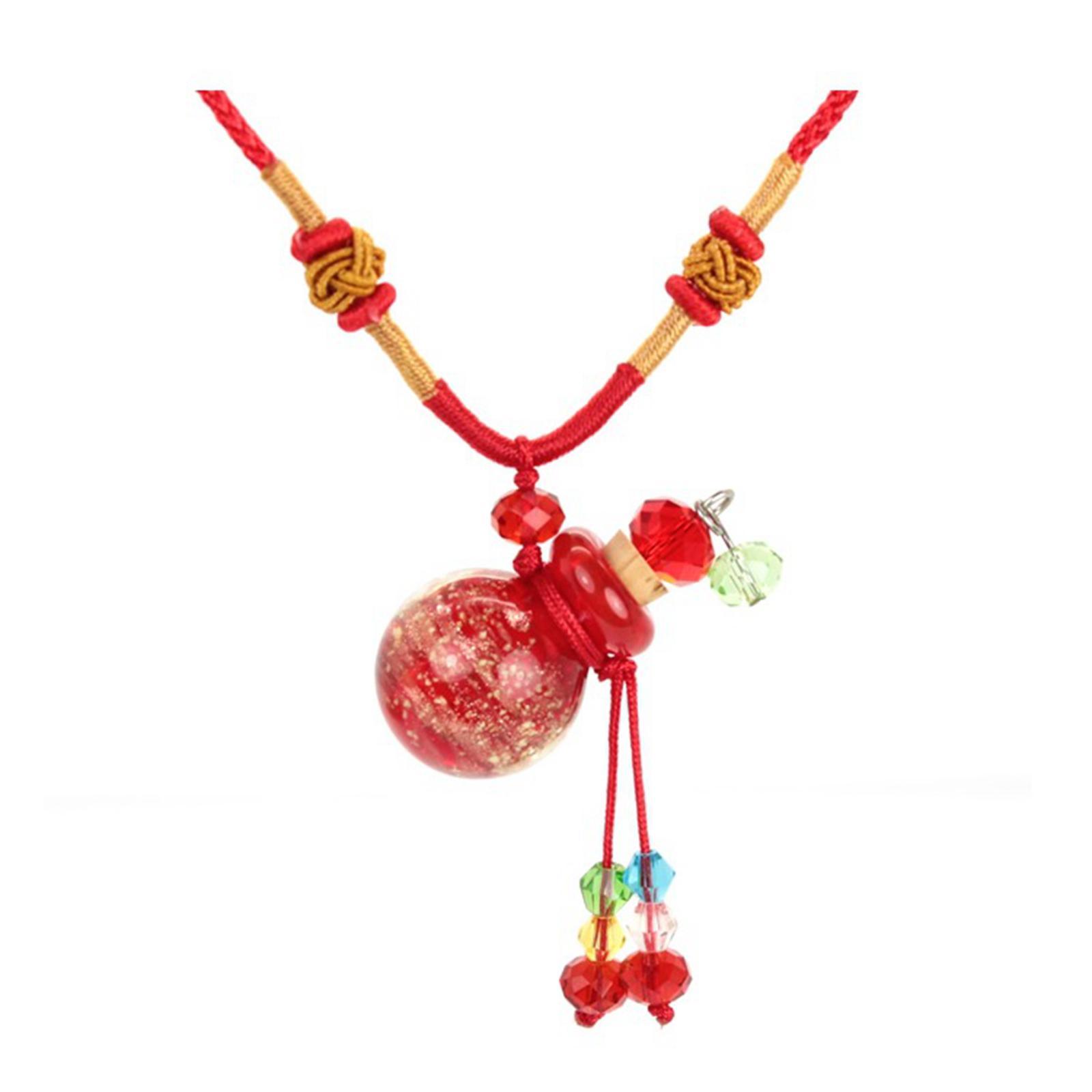 Glass Small Gourd Essential Oil Diffuser Pendant Necklace Perfume Bottle Red