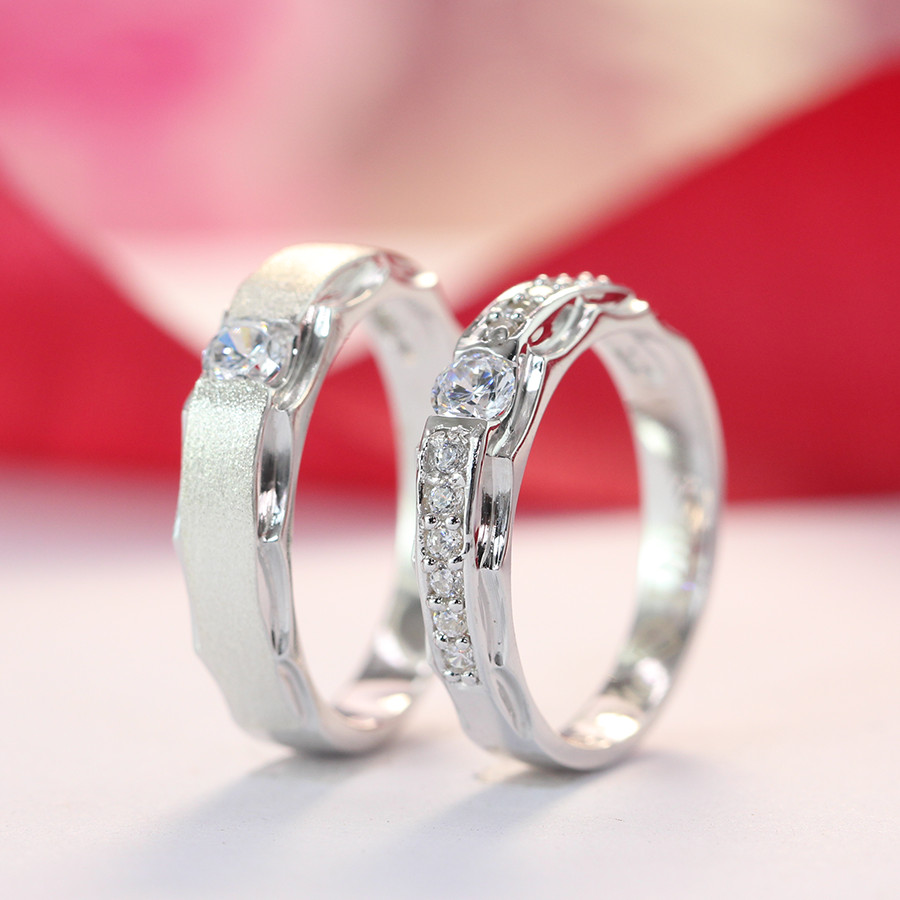 Nhẫn bạc cặp đôi giá rẻ đính đá đẹp ND0176