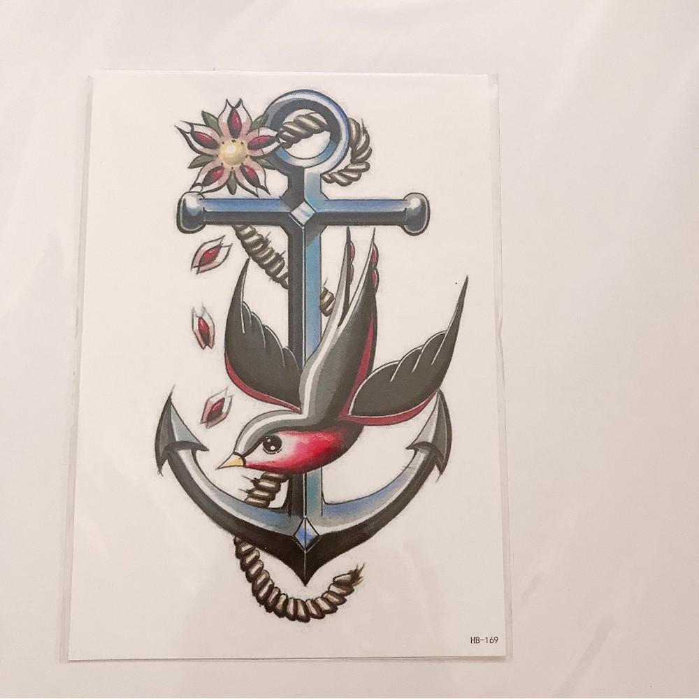 Hình xăm dán mỏ neo và chim én 15x21cm