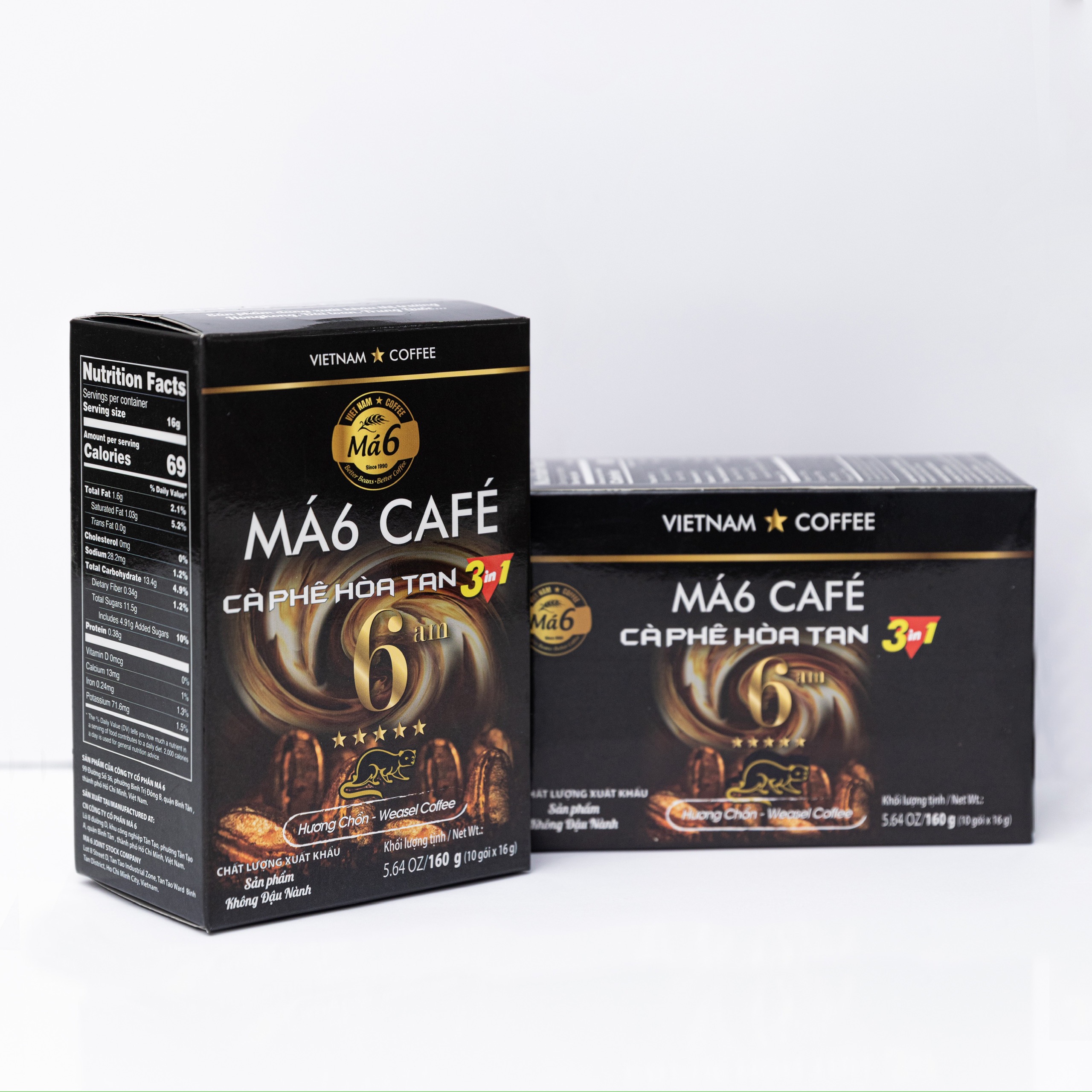 MÁ 6 CAFE 6AM -Cà phê chồn hòa tan 3in1 ( 10 gói/ hộp- 32 hộp/ thùng )