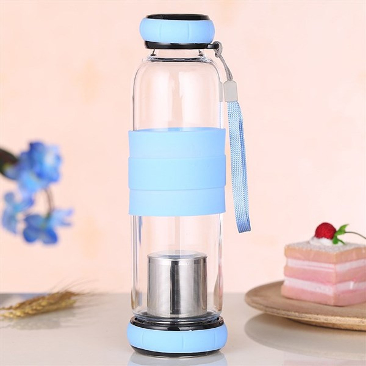 Bình lọc trà 420ml bọc silicon