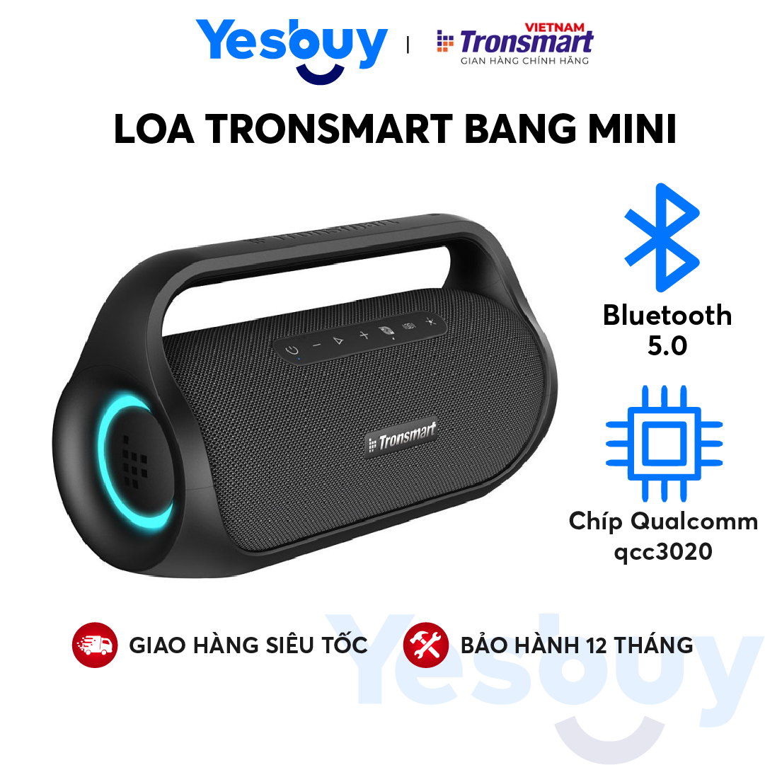 Loa Bluetooth Mini 5.3 ngoài trời chống nước TRONSMART BANG MINI – Đèn Led - Công suất 50W - Chống nước IPX6 - Hàng Chính Hãng - Bảo Hành 12 Tháng