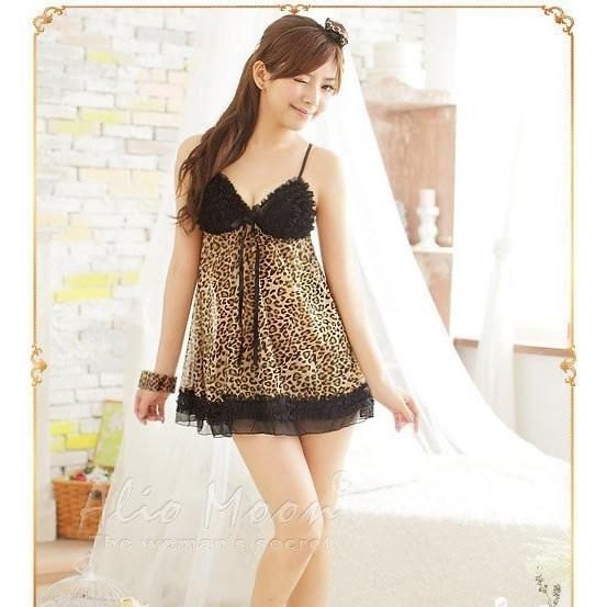 Váy ngủ quyến rũ thun phối ren da báo CDAN19 - Đen