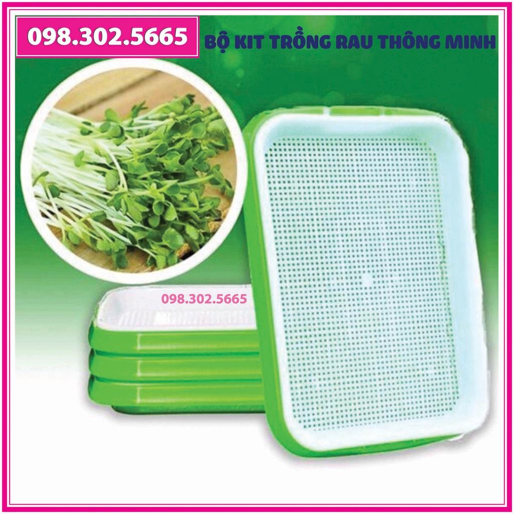 Bộ Kit trồng rau mầm 5 khay, 5 tầng bao gồm: Giá đỡ có 4 bánh + 5 Khay trồng + 500g Hạt giống + Vòi xịt nước.