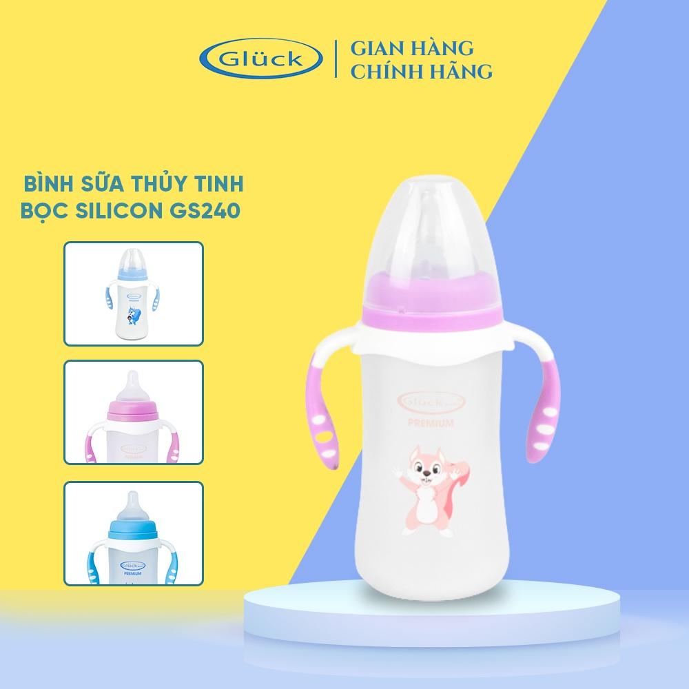 Bình sữa cho bé chất liệu thủy tinh bọc Silicon GS240 Gluck Official