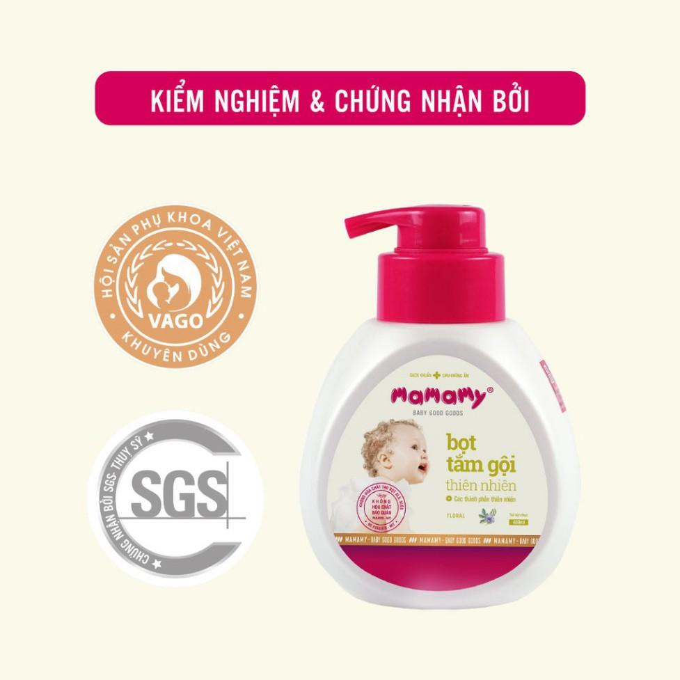 Bọt tắm gội thiên nhiên Mamamy (400ml) + kèm túi bổ sung( 400ml) + tặng kèm 1 gói khăn ướt Beeno 80 tờ