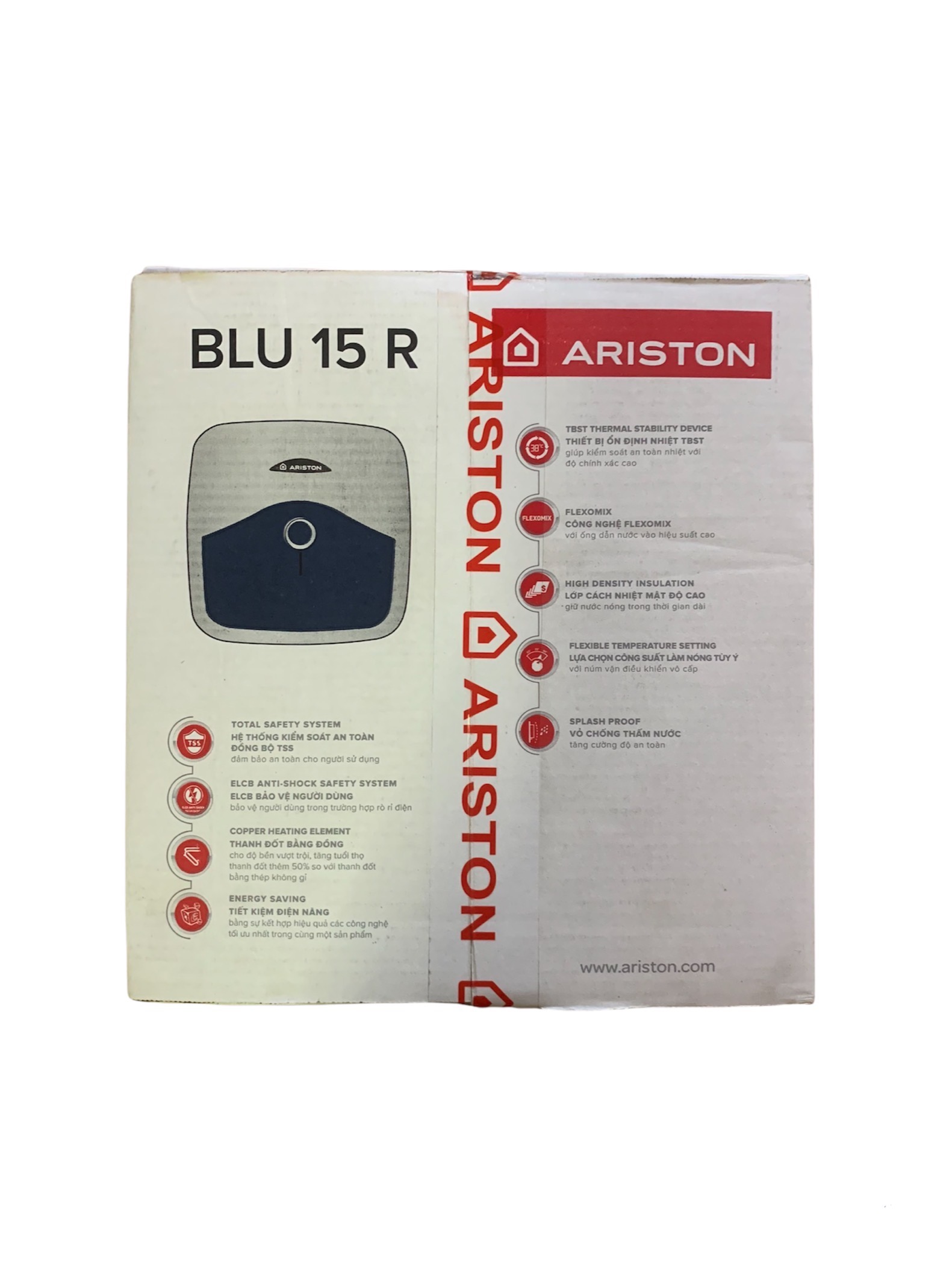 Bình nước nóng gián tiếp ARISTON 15 lít BLU 15R(Bình vuông) - Hàng chính hãng