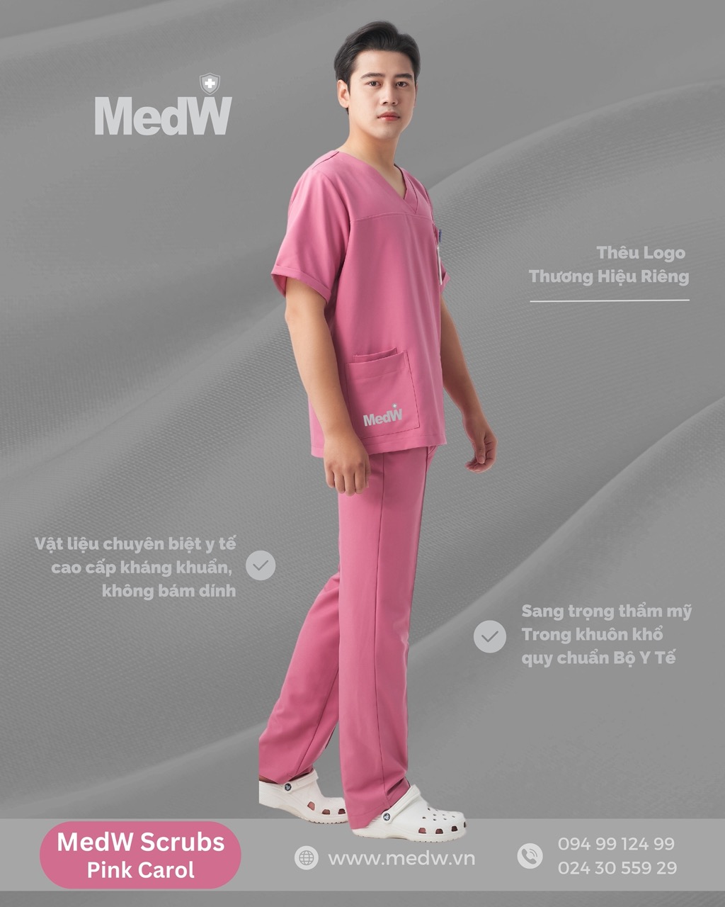 MedW Zeus Scrubs Y Tế (Nam) Pink Carol Hồng San Hô Trang Phục Bác Sĩ Thẩm Mỹ, Da Liễu, Nha Sĩ, Điều Dưỡng Sản Nhi Cotton Mềm Như Lụa Không Bám Dính, Không Nhăn Thiết Kế Pháp Xếp Ly Giữ Dáng Suông Vận Động Tự Do. Thêu Tên Logo