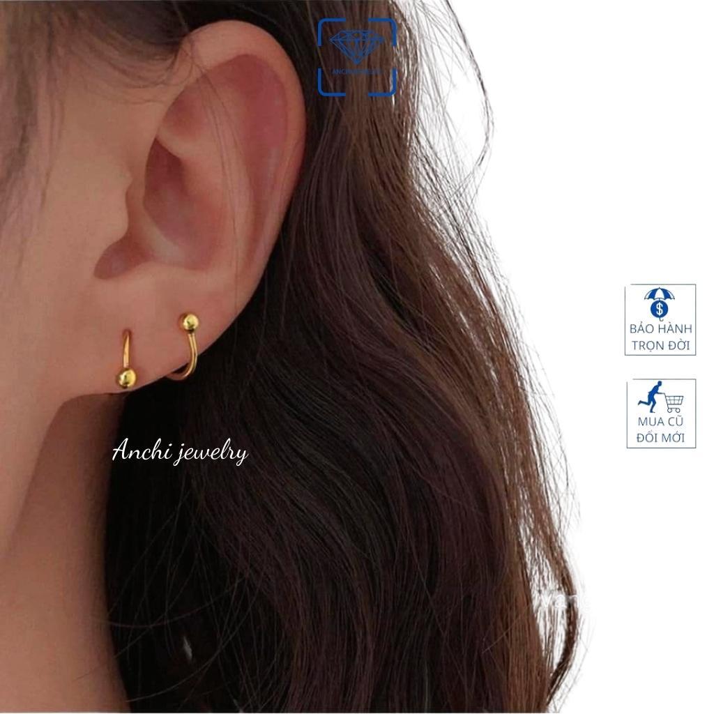 Khuyên tai xoắn ốc 2 vòng lò xo đầu bi tròn, bông tai ôm vành tai nam nữ unisex vàng hiphop, Anchi jewelry