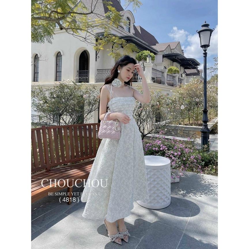 ĐẦM ĐI CHƠI, ĐẦM CÚP NGỰC XẾP LY 2 DÂY DÁNG XÒE PHỐI CHOKER BÔNG CỰC ĐÁNG IU