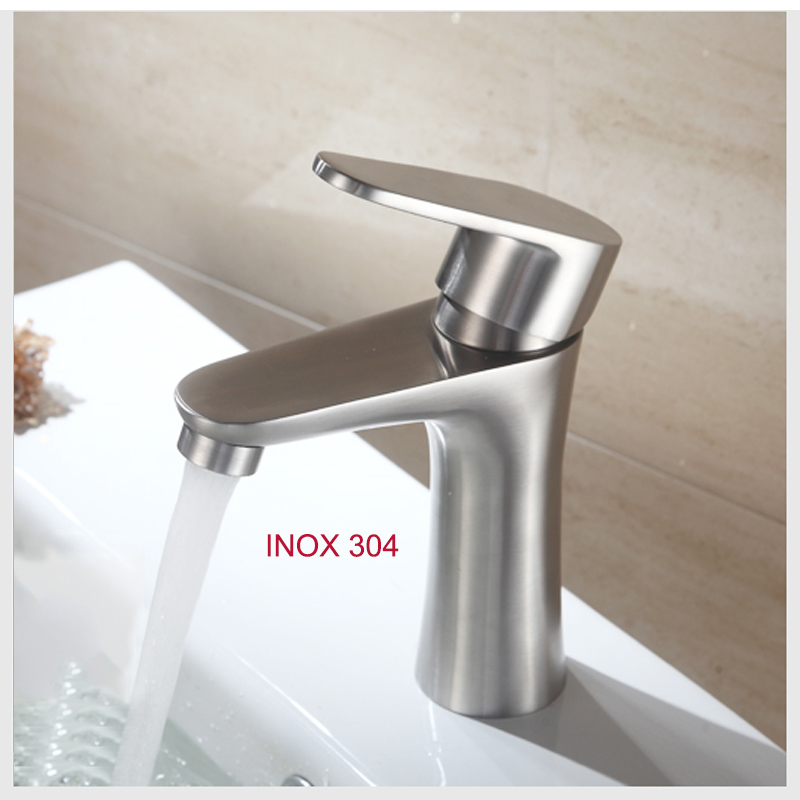 Vòi nước nóng lạnh cho chậu rửa mặt VRNL-I304B1, loại cho chậu 1 lỗ, làm bằng Inox 304 kèm dây nối mềm