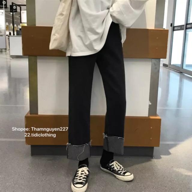 Quần Jeans đen ống suông ulzzang có bigsize / Quần Jeans cạp cao QC
