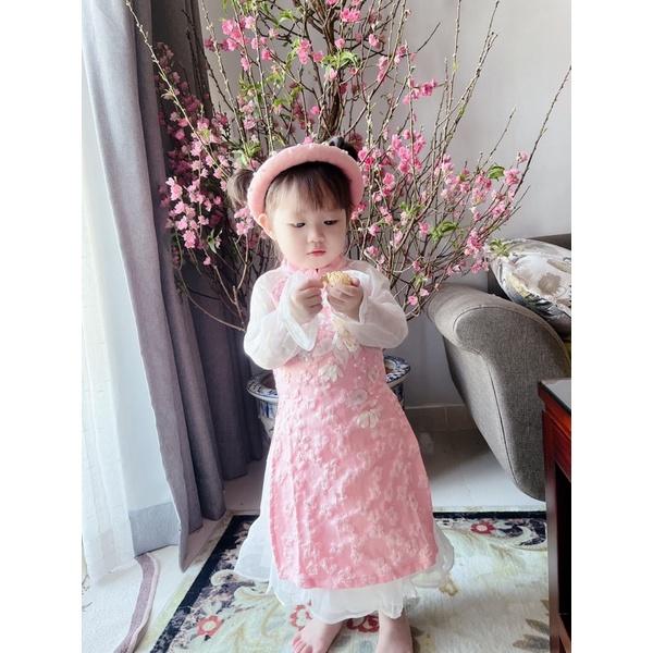 Áo dài bé gái thêu hoa cao cấp VyVy Kids Fashion