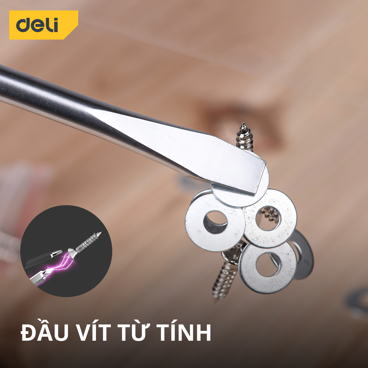 Tua Vít 2 Cạnh Deli Cao Cấp -  Đầu Vít Từ Tính Dễ Dàng Sử Dụng - Kích Thước 8×300mm Thép Cr-V Mạ Crom