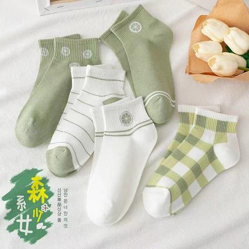 Set 5 Cặp Vớ Cotton Thoáng Khí Khử Mùi Dành Cho Nữ Họa Tiết Ngẫu Nhiên Phong Cách Trẻ Trung