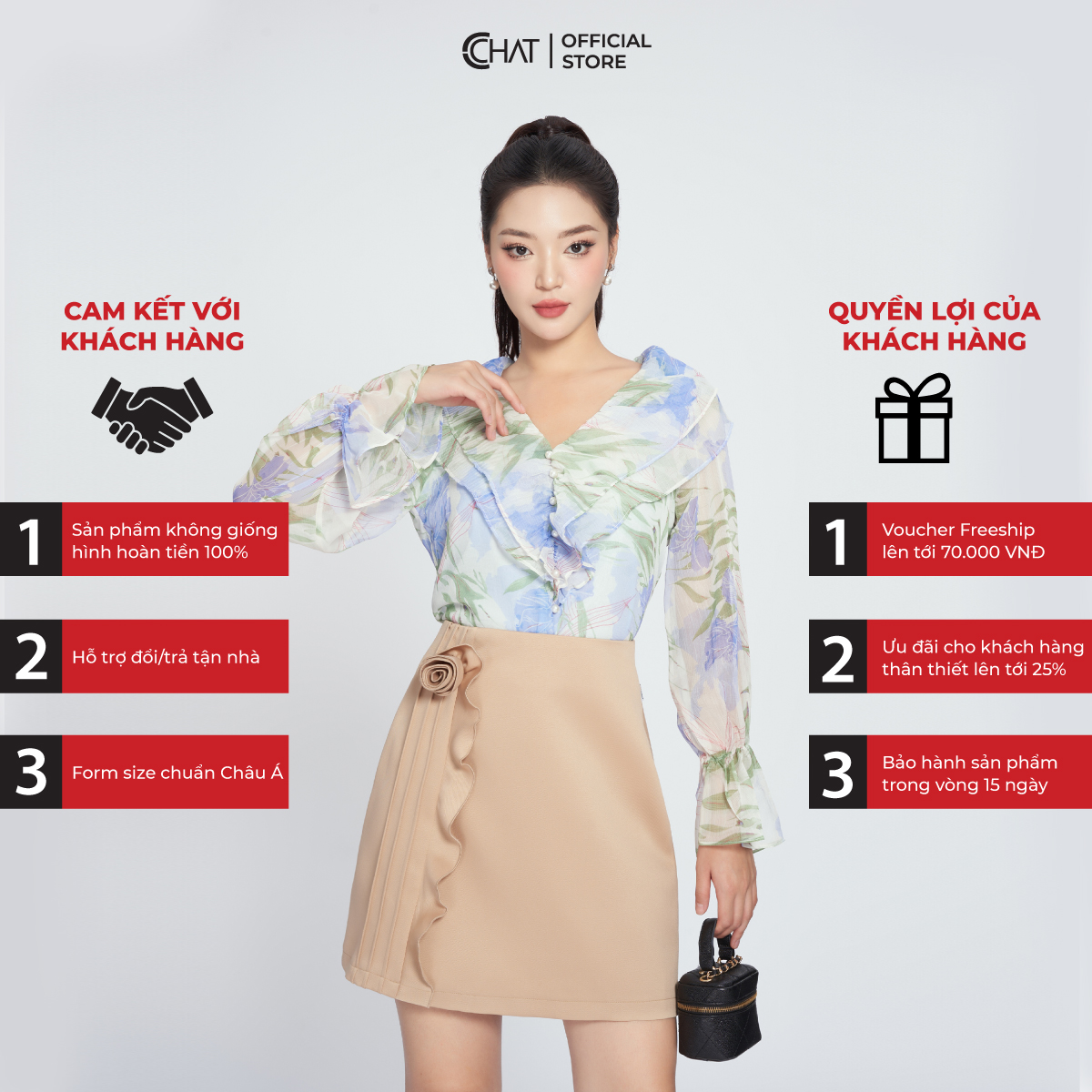 Chân Váy Dáng Ngắn Chữ A Cuốn Hoa Chất Tuytsi Cao Cấp 13CNS2006AT