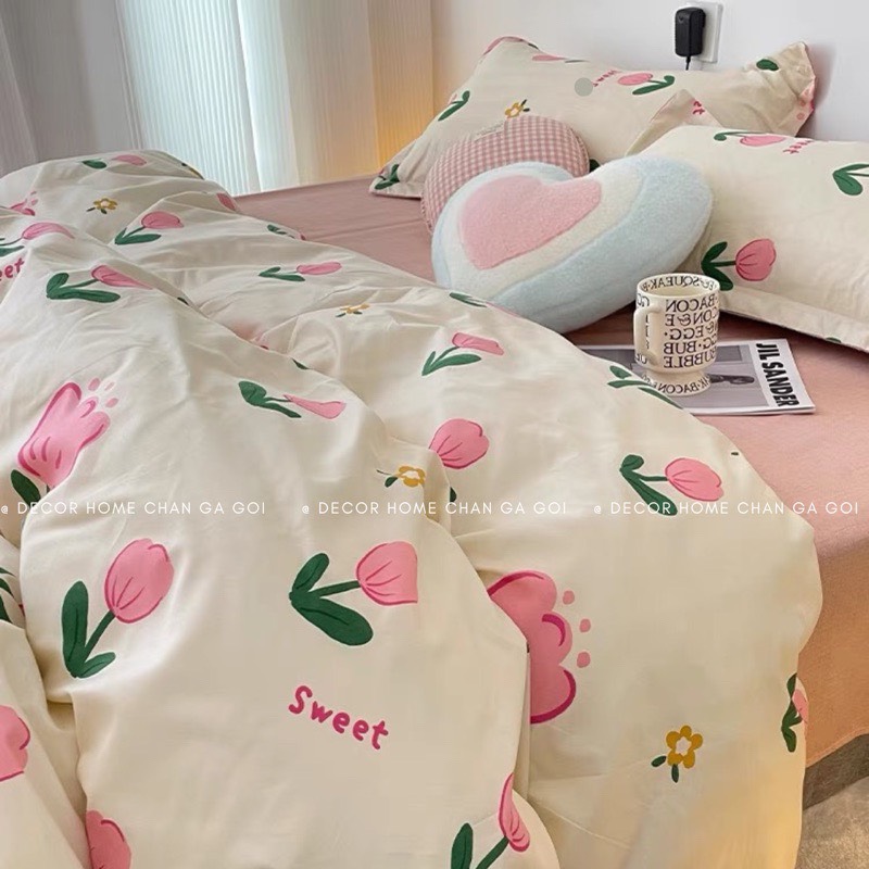 Bộ chăn ga gối cotton LIDACO PL1 - Tulip hồng sweet SP001491