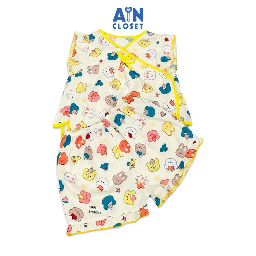 Bộ quần áo Ngắn bé gái họa tiết Gấu Hạnh Phúc vàng cotton - AICDBGAUD3ZF - AIN Closet