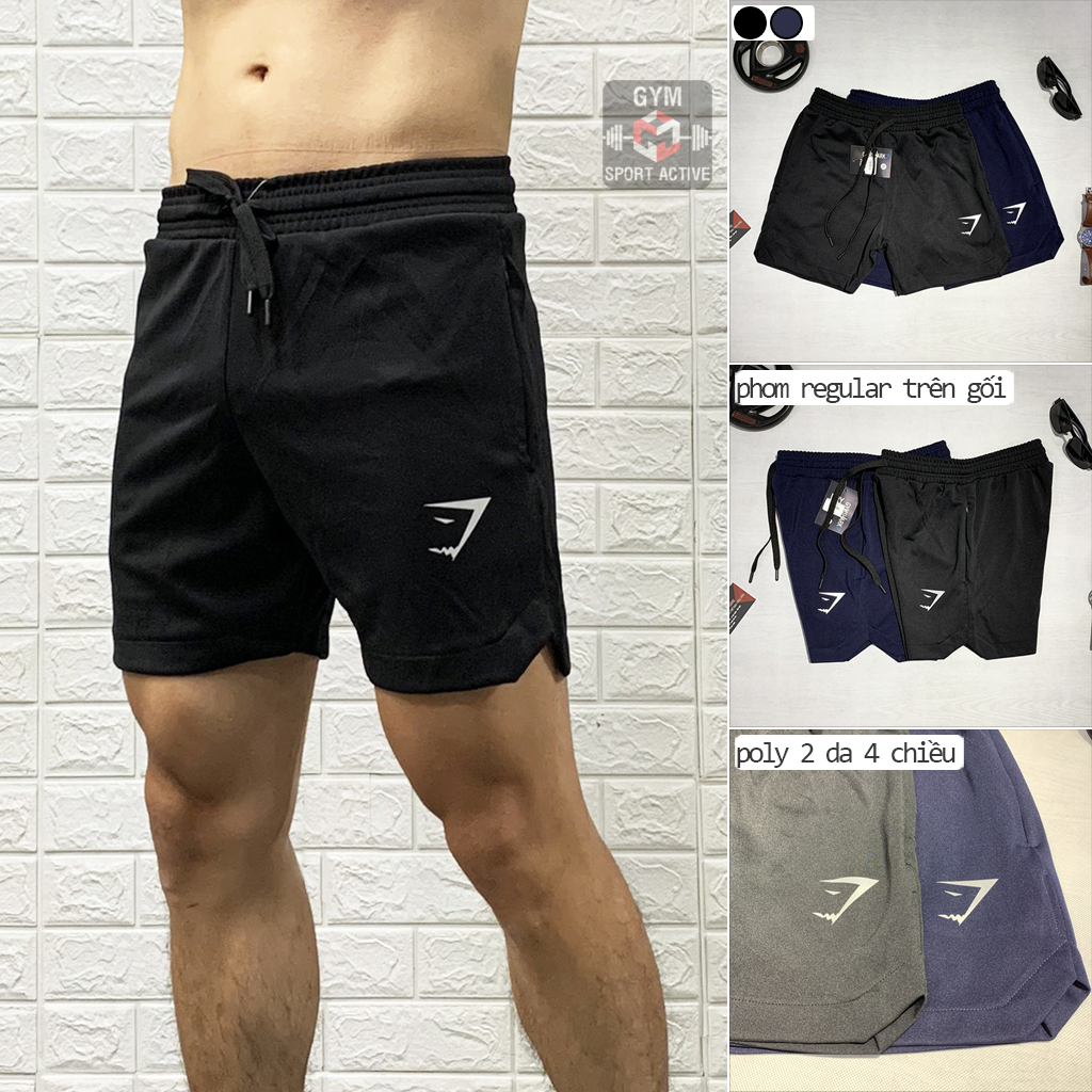 Quần short nam thể thao quần đùi tập gym chạy bộ nam short gym shar'ks phom ngắn trên gối thun poly 4 chiều