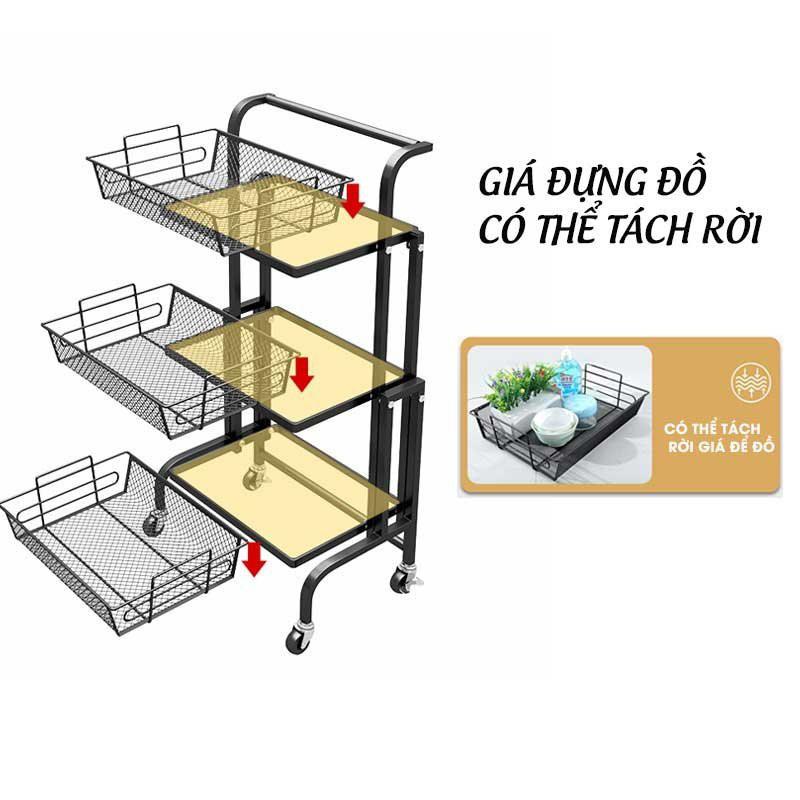 Kệ nhà bếp 3 tầng thông minh gấp gọn có giá điều chỉnh 180 độ Kệ để đồ đa năng có bánh xe di chuyển tiện lợi