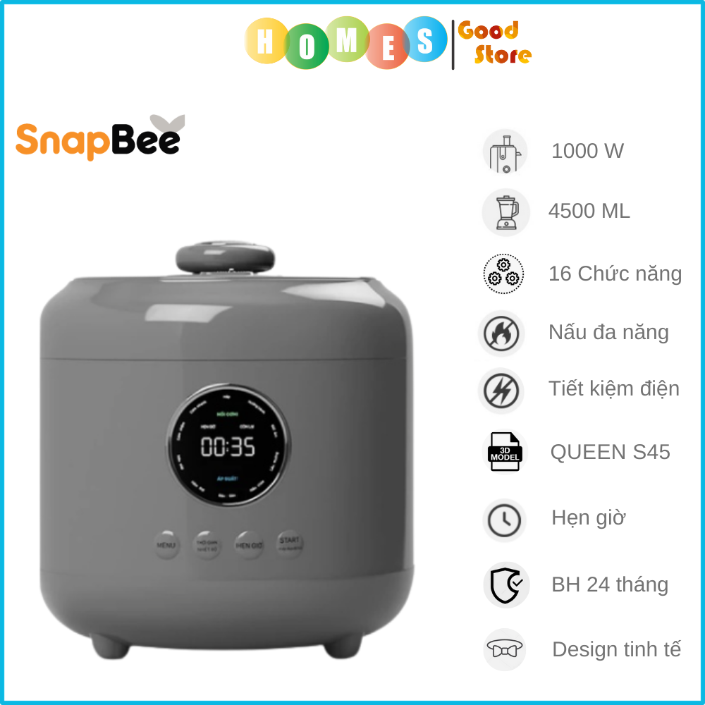 Nồi Áp Suất Điện Thông Minh SNAPBEE QUEEN S45 Thương Hiệu Mỹ, 16 Chức Năng Tích Hợp Dung Tích 4.5 Lít, Công Suất 1000 W - Hàng Chính Hãng