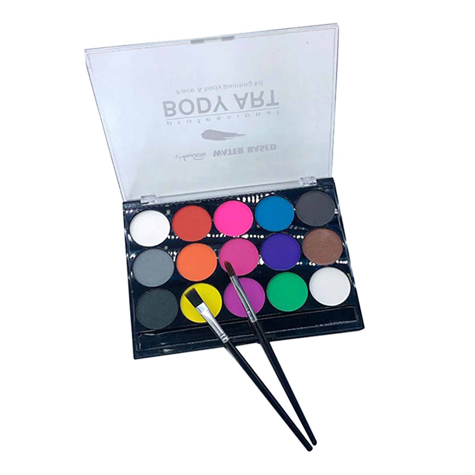 Bộ dụng cụ vẽ mặt 15 màu sắc chuyên nghiệp Sơn phát sáng không độc hại với 2 cọ vẽ cho trang phục Halloween