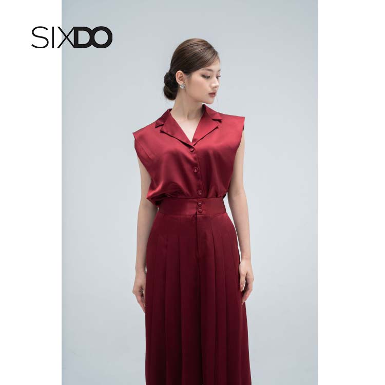 Áo lụa sát nách cổ sơ mi nữ SIXDO
