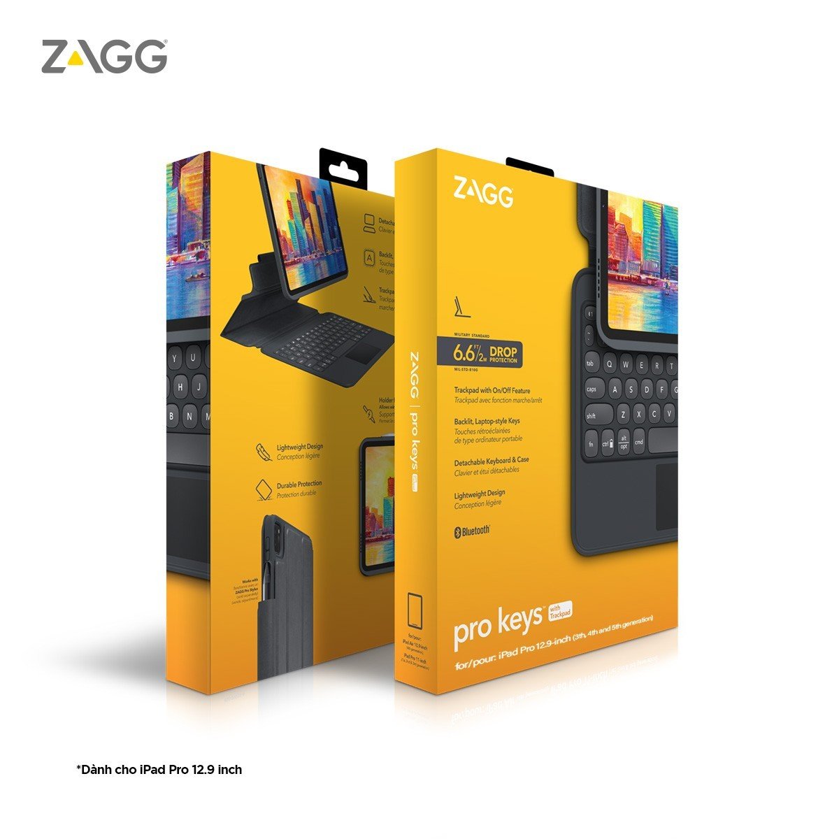 Ốp lưng kèm bàn phím ZAGG Pro Keys TrackPad dành cho iPad 12.9 Pro GEN 3/ 4/ 5 &amp; 6 - Hàng chính hãng