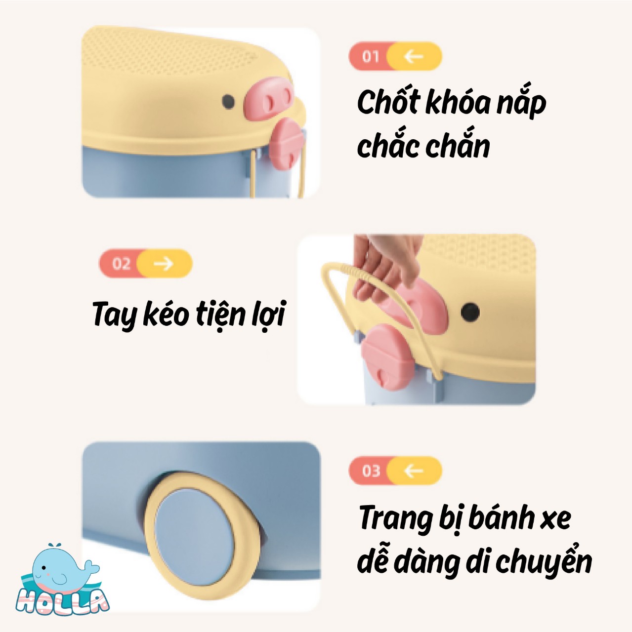 Thùng đựng đồ chơi Holla có bánh xe