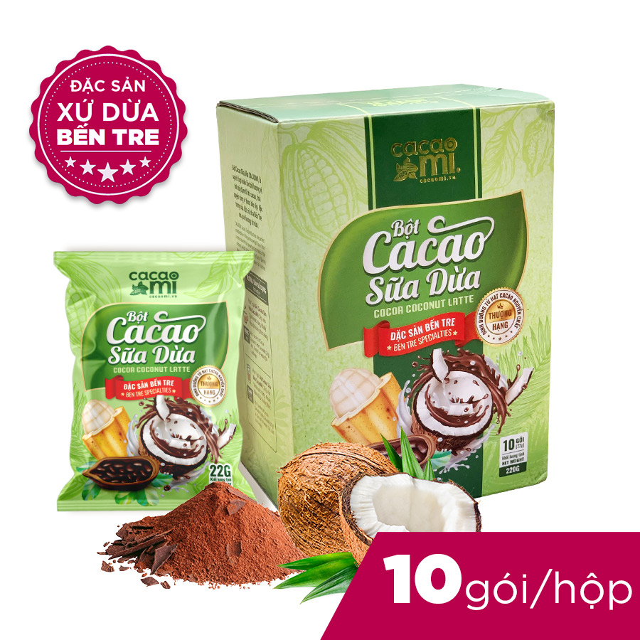 Bột cacao sữa dừa CacaoMi - Chuyên pha chế trà sữa, thức uống socola đậm đà ca cao thơm ngon vị dừa Bến Tre gói tiện lợi