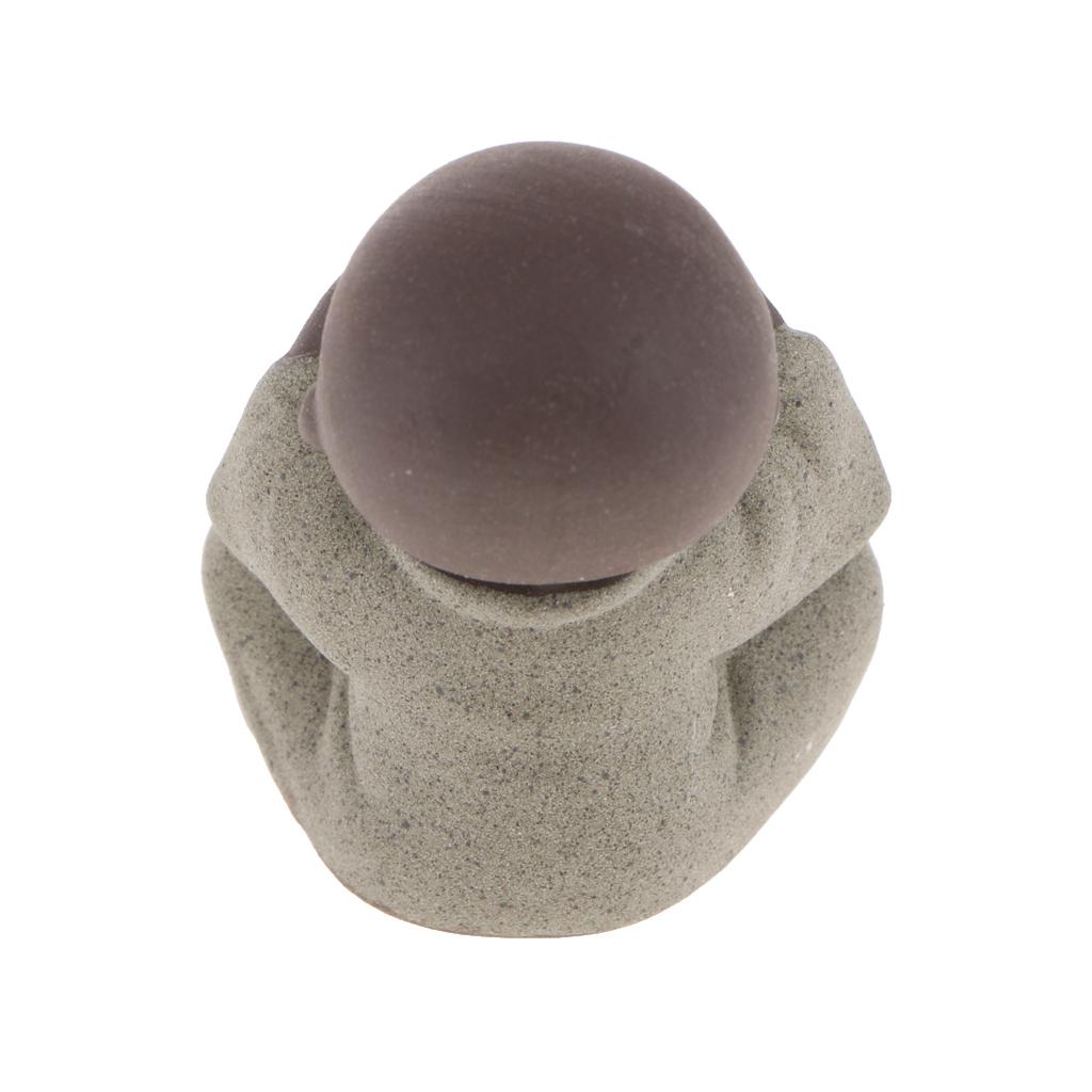 2xCeramic Small Buddha Statue Monk Figurine Tea Pet Decorative Ornaments Green