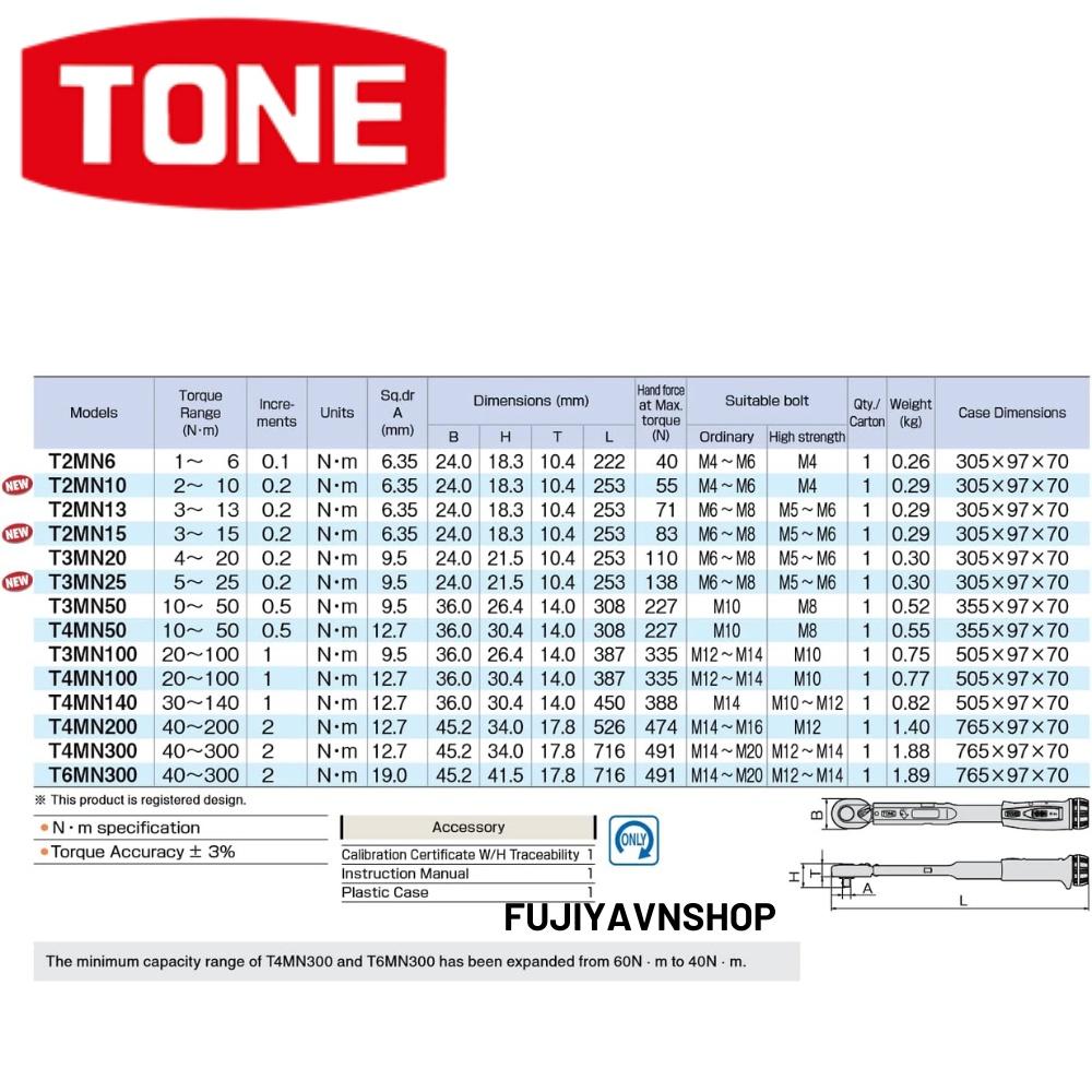 Cần siết lực vặn 40-200Nm TONE T4MN200 (đầu vặn 12.7mm)