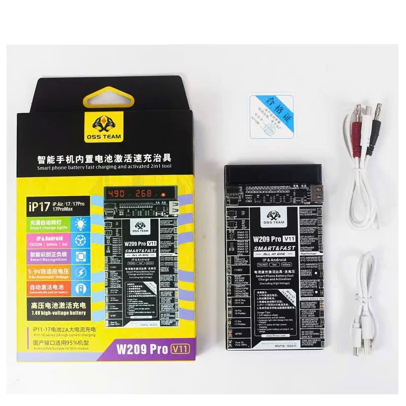 Bộ Kích Pin W209 Pro V11 Dành Cho Điện Thoại Android, Pad, IP Bảo vệ quá tải dòng điện, kiểm tra dung lượng pin - Hàng Nhập Khẩu