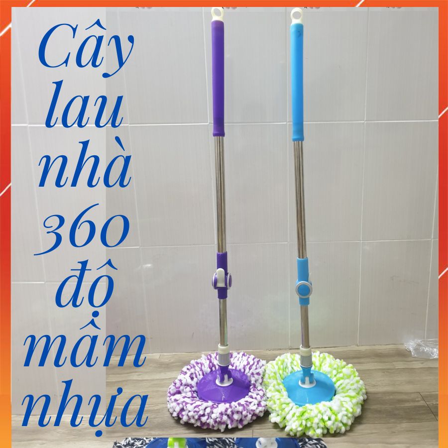 Cây lau nhà 360 độ inox chất lượng không rỉ chắc chắn tiện lợi mâm nhựạ tròn kèm bông lau siêu thấm hút dùng cho thùng lau tự vắt 360