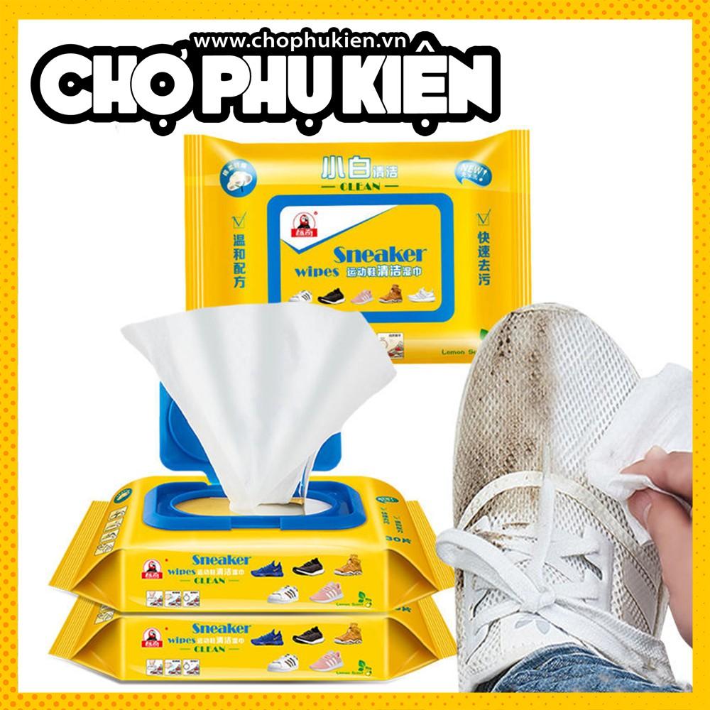 Túi 30 miếng khăn lau giày trắng diệt khuẩn, chống ố, tiện lợi mọi nơi