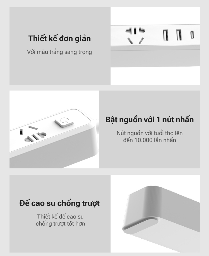 Ổ Cắm Điện Tích Hợp Sạc Nhanh 2A1C Chính Hãng Xiaomi Lydsto Power Strip - Hàng Nhập Khẩu