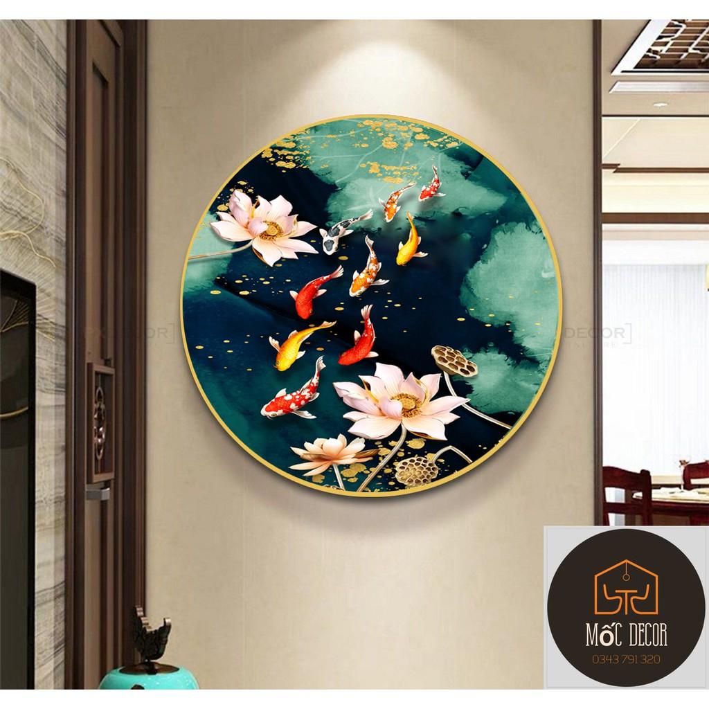 Xả tranh tròn tráng gương sen cá