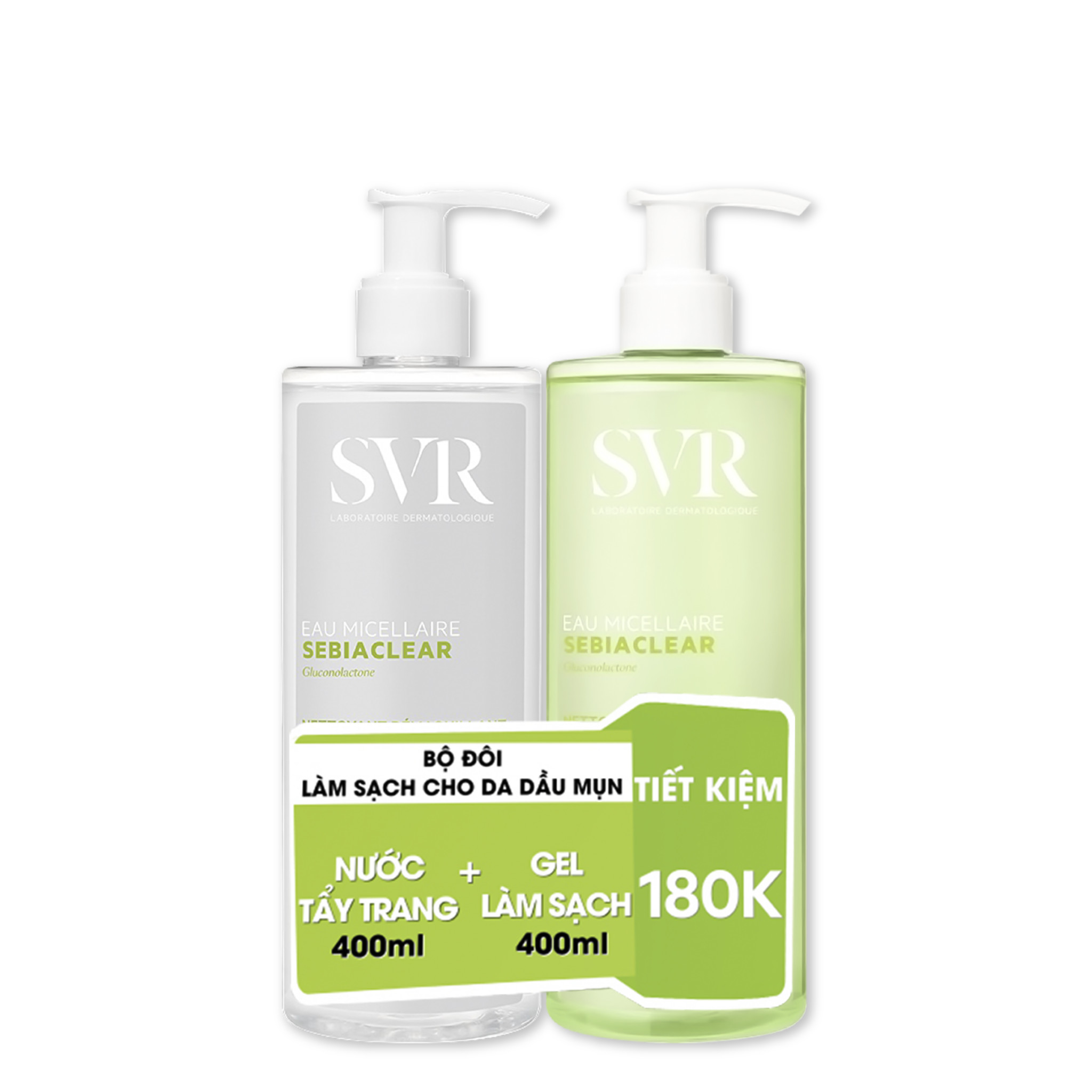Bộ Đôi Sữa Rửa Mặt Dạng Gel SVR Sebiaclear Gel Moussant 400ml và Tẩy Trang Sebiaclear Eau Micellaire Cho Da Dầu Mụn 400ml