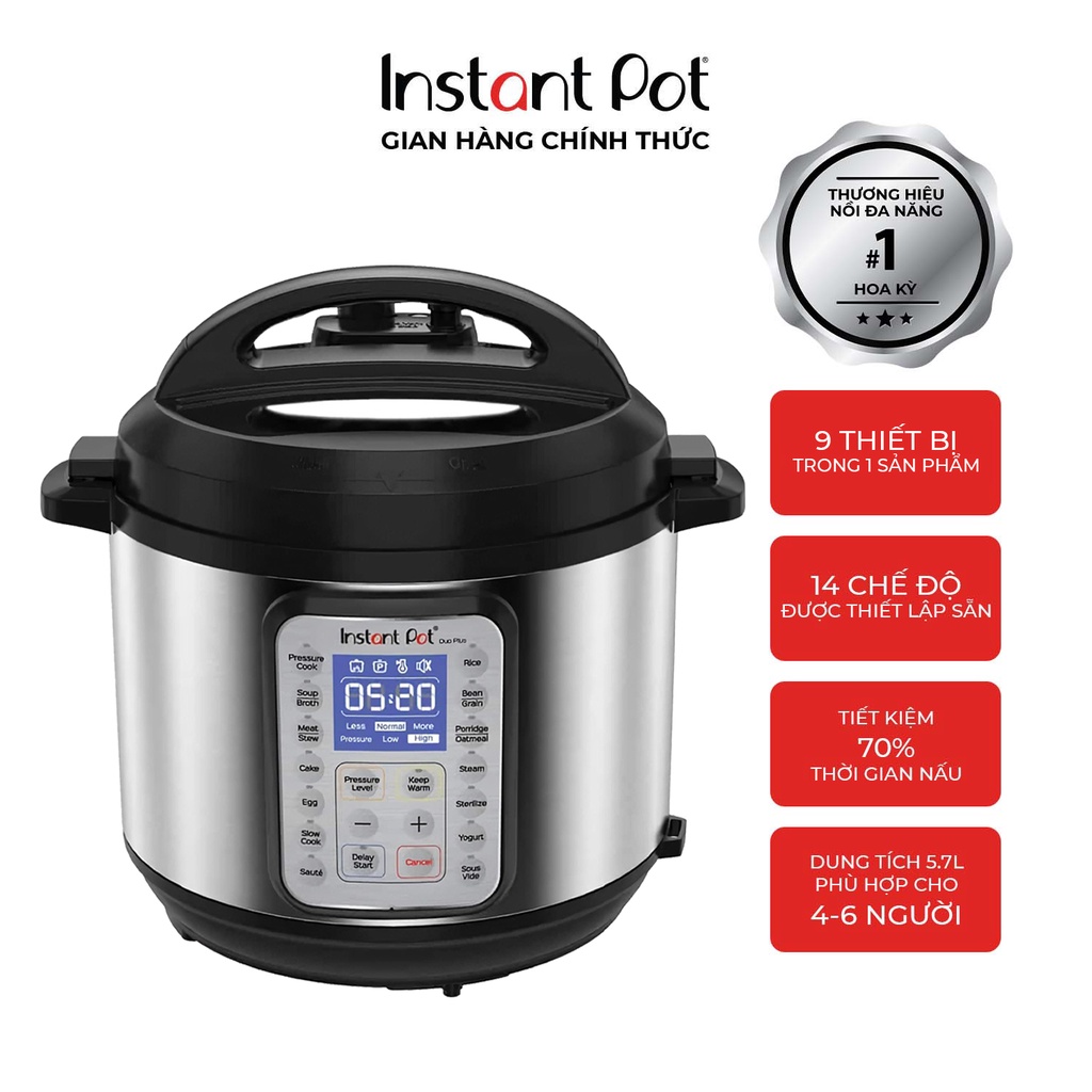 NỒI ÁP SUẤT ĐIỆN ĐA NĂNG, INSTANT POT,DUO PLUS 60, PHIÊN BẢN CHÂU Á, 220V- HÀNG CHÍNH HÃNG