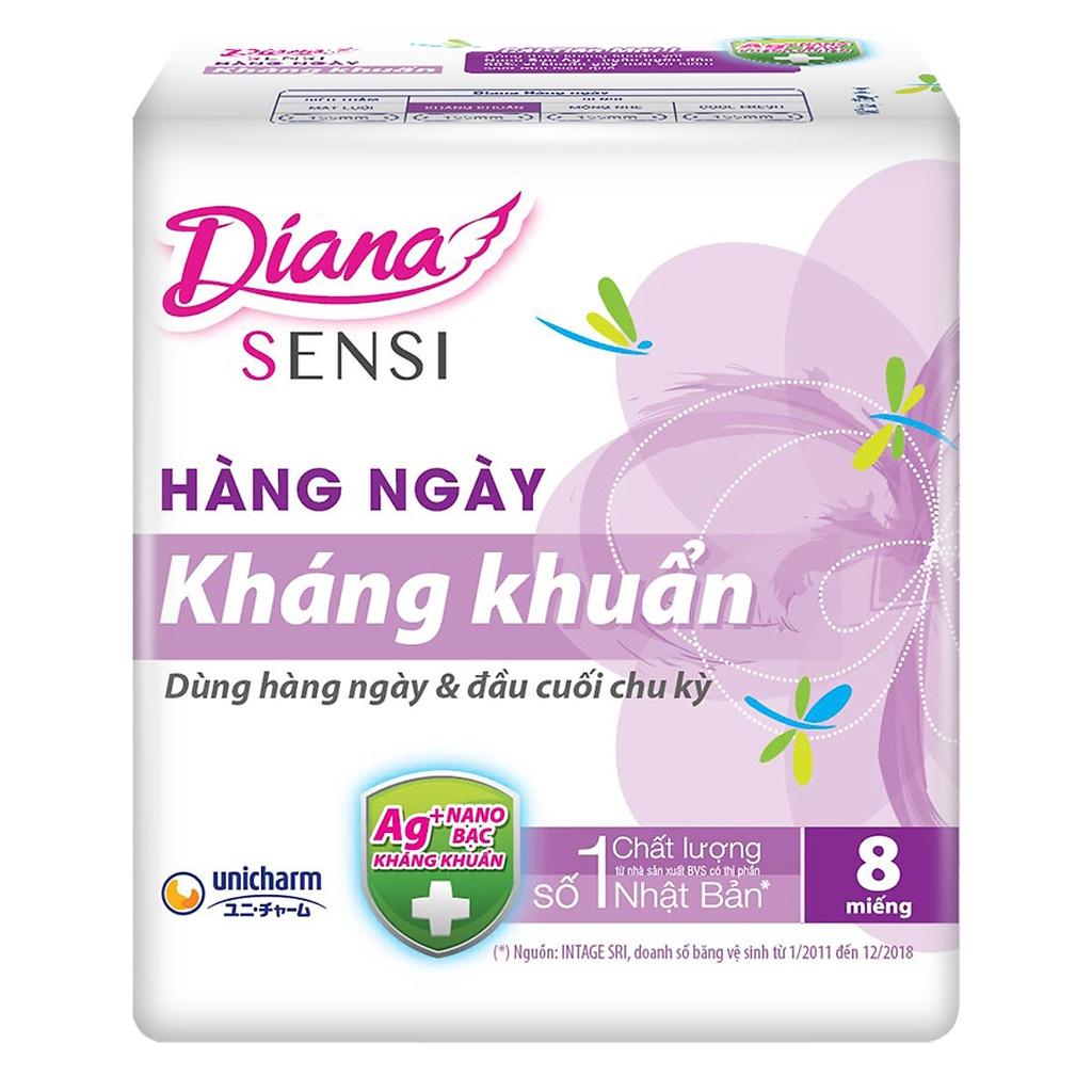 Combo 3 Băng vệ sinh hàng ngày Diana Sensi hàng ngày kháng khuẩn (Tím) 8 miếng/gói X3