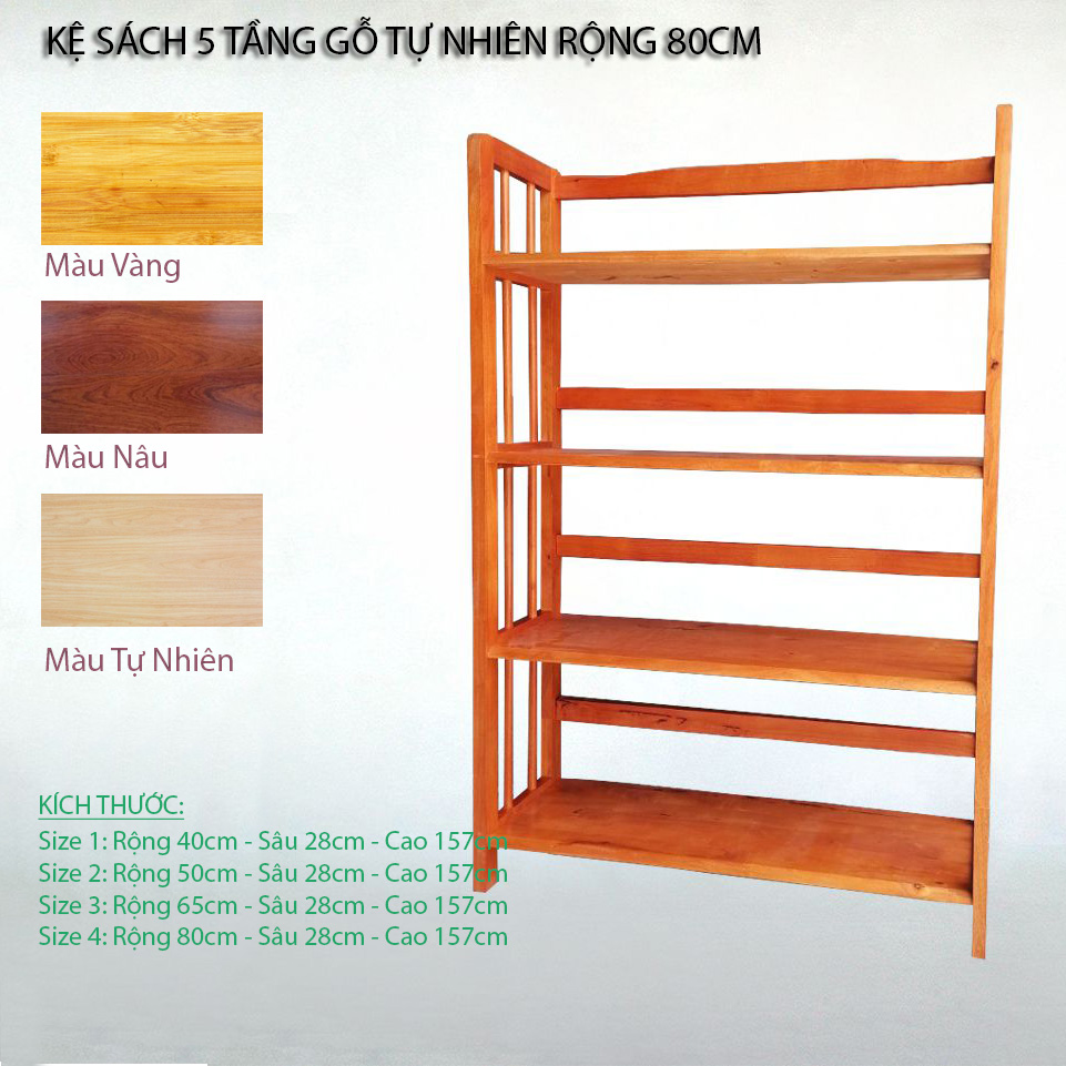 Kệ sách 5 tầng gỗ tự nhiên màu nâu cánh gián